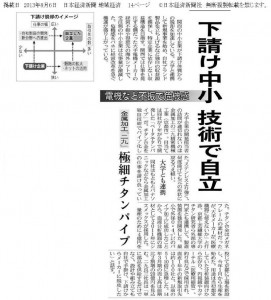 日本経済新聞2013年8月6日　二九精密機械工業