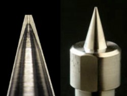 tip part of titanium small diameter nozzle　outer dia. φ0.2mm, inner dia. φ0.1