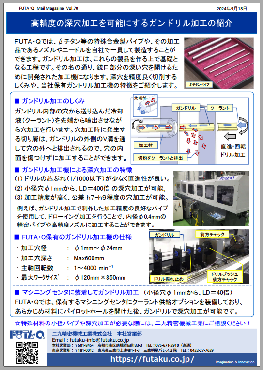 高精度の深穴加工を可能にするガンドリル加工の紹介